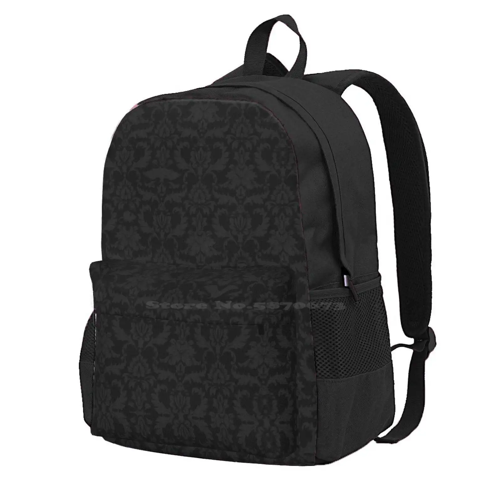 Victorian Gothic Pattern (Black) Hot Sale Schoolbag Backpack Fashion Bags Victorian Pattern Grey Gray Black Floral Vampire