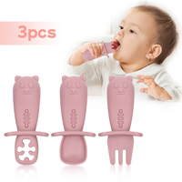 3-piece Baby First Stage Independent Feeding Utensils Toddler Training Soft Tipped Pre Spoon Set Silicone Baby Spoons