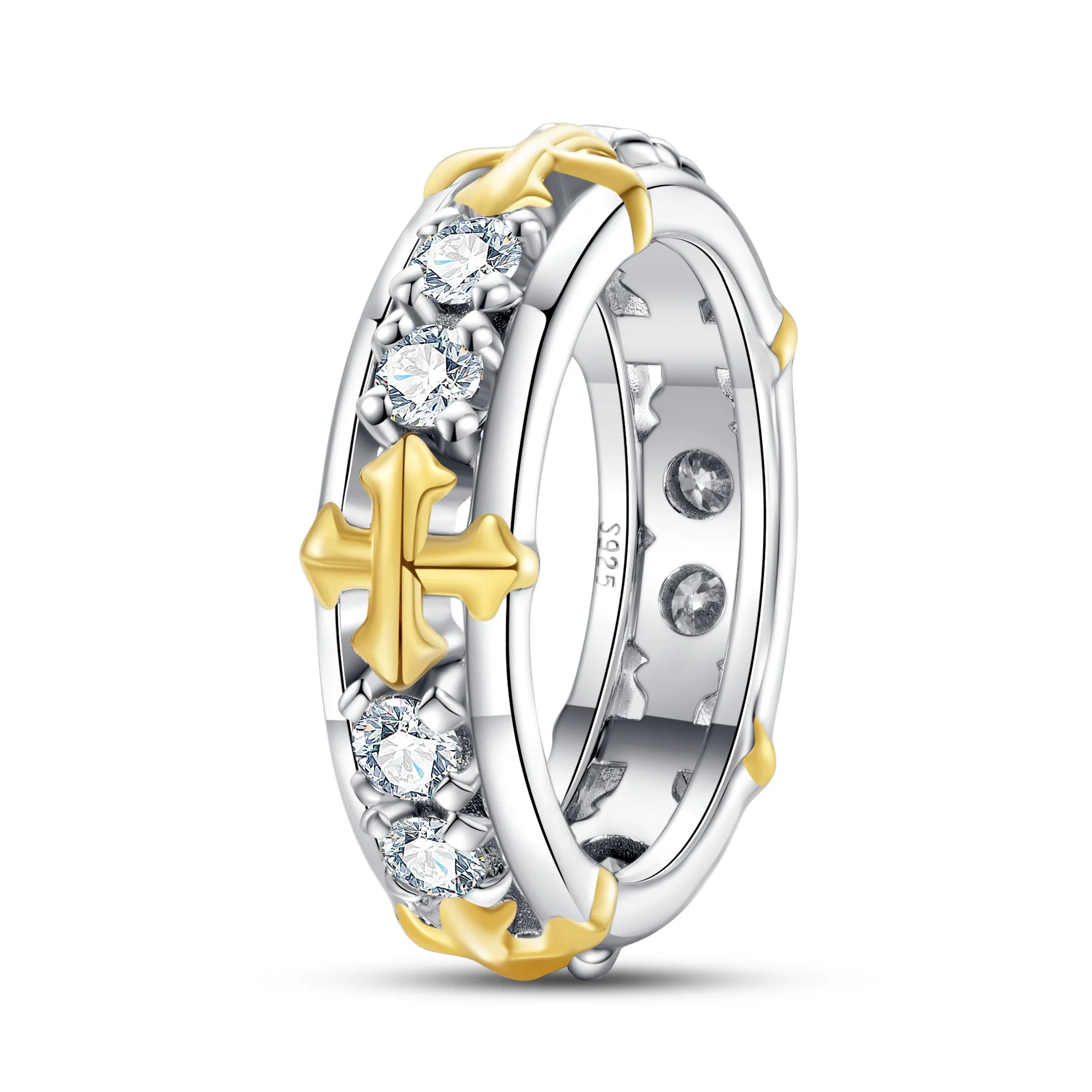 

Carnica 3mm Stone Real Moissanite Ring Cross for Women Copper and Silver S925 Sparkling Wedding Band Jewelry GRA D Color Diamond