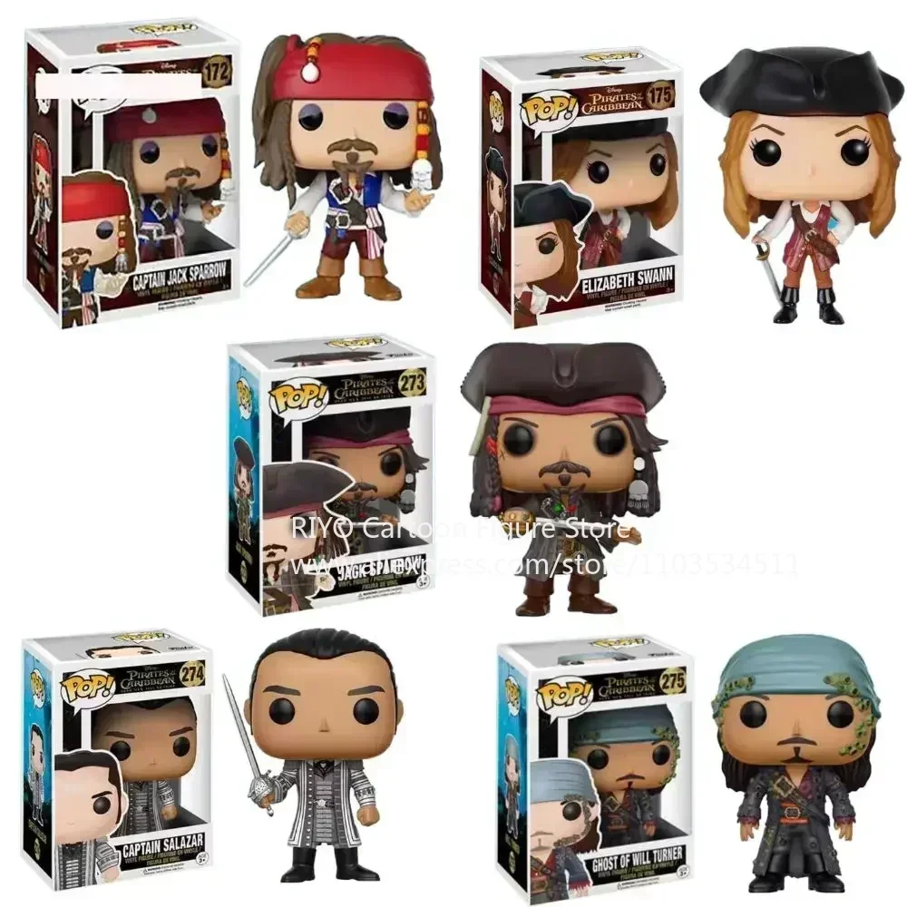 2 uds POP Piratas de Caribbean capitán Jack Sparrow Elizabeth decoración ornamento vinilo colección de figuras de acción modelo juguete para regalo