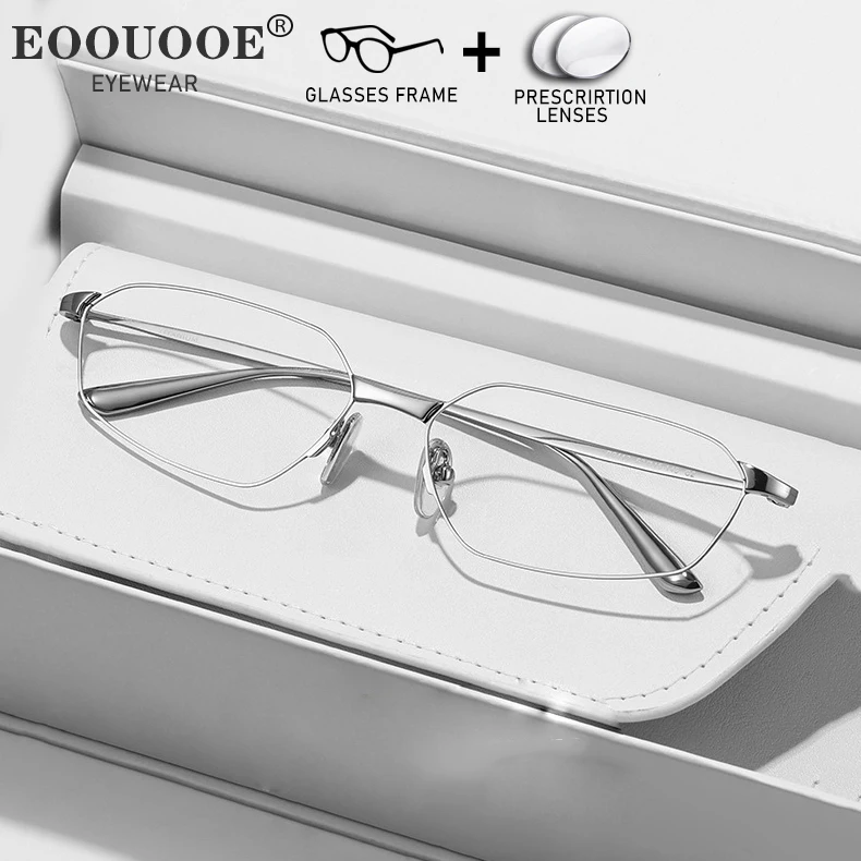 

New Women Cat Eyeglasses Pure Titanium Prescription Glasses Myopia Hyperopia Lenses Progressive Optical Eyewear Anti Blue Light