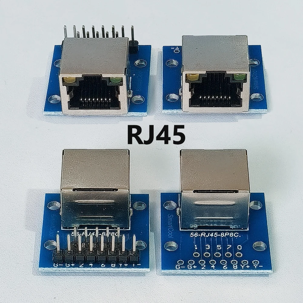 1/5 Stück RJ45-Buchse mit Breakout-Board und blauer LED-Licht-Schutzfolie, 2,54 mm DIP-Pin, Ethernet-Kristallbuchse, Test-PCB-Adapter – Detail 1