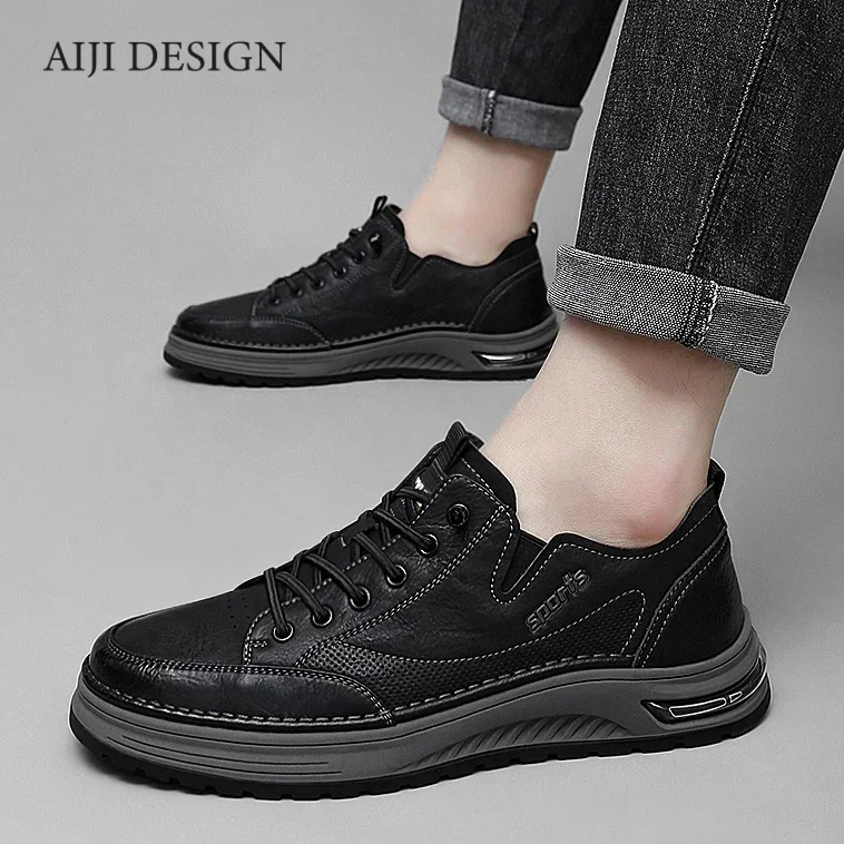 High Quality Genuine Leather Loafers Casual Shoes Luxury Brand Mens Flats Sneakers Lace Up Oxford Comfort  Outdoor Jogging Shoes