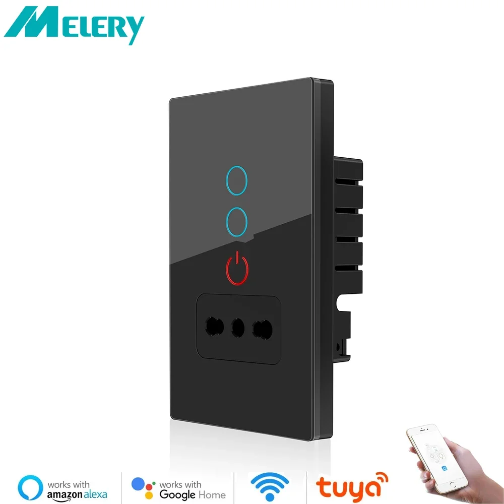 Melery-Tuya Tomada de Parede Vida Inteligente para Casa, Painel de Vidro Plug, Wifi Outlet, Controle Remoto Inteligente Alexa Google Home, Chile Itália Light Switch