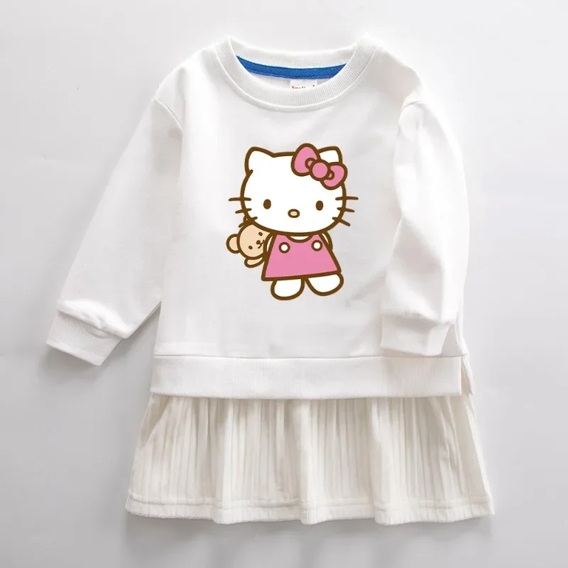 Kawaii Sanrio Hello kitty girl dress 2022 spring and autumn new children's clothing princess pleated mesh dress birthday gift