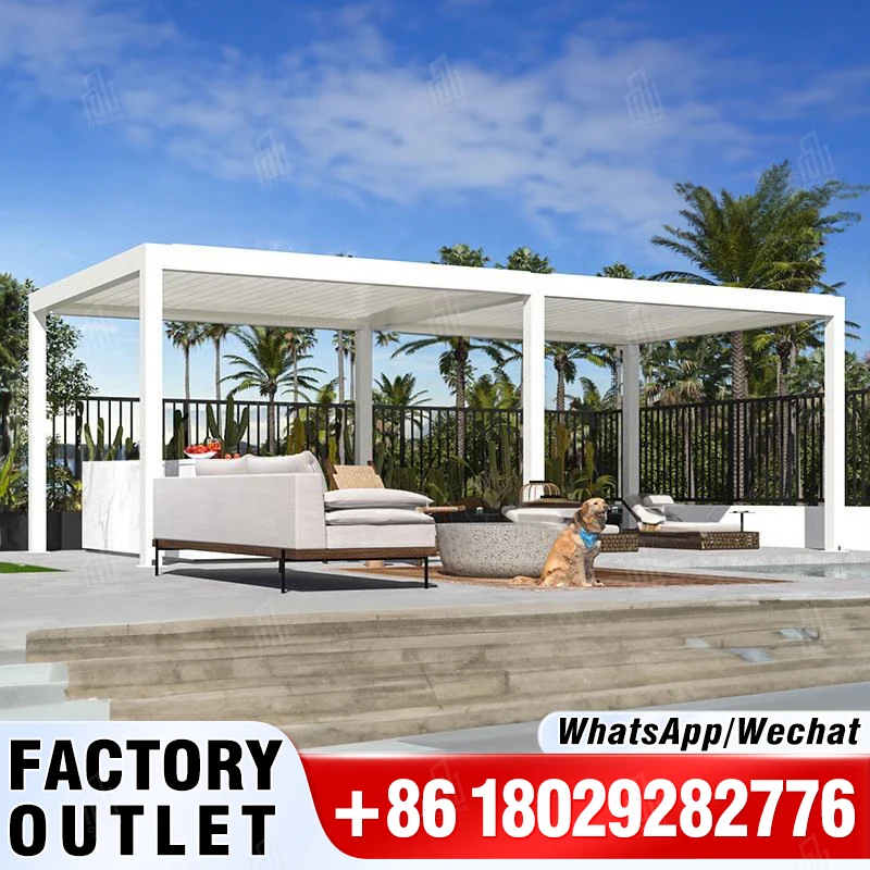 

Wholesale Customized Aluminum Bioclimatique Pergola Waterproof Sun Shade Motorized Sliding Roof Louvered Pergola