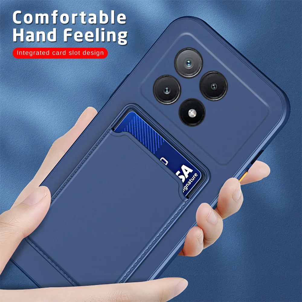 Card Slot Holder Square Soft Silicone Shockproof Case For Xiaomi Poco X6 Pro Poko Little X 6 6Pro X6Pro PocoX6Pro 5G Back Shell