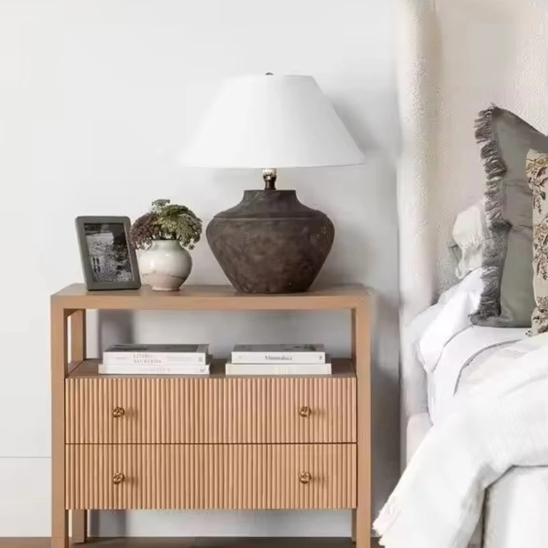 

Modern solid wood leather drawer storage bedroom bedside table