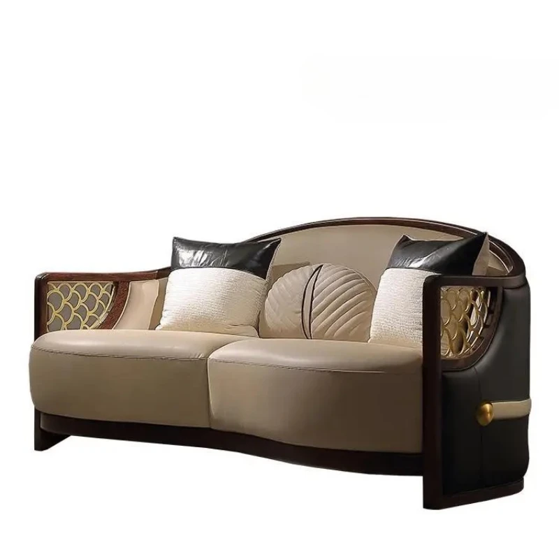 

Легкий роскошный новый китайский стиль Ugyen деревянный кожаный диван для гостиной восточный эстетический новый национальный модный мебель