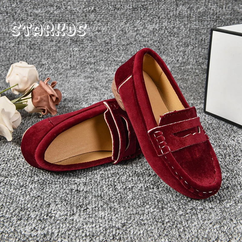 Luxury Velvet Moccasins For Kids Girls Soft Loafers Child Red Black Velour Slip-on Flat Shoes Boys Dress Boat Zapatos