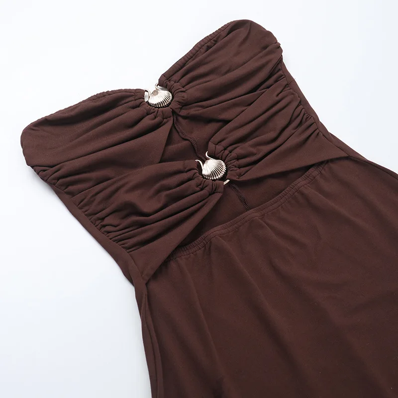 Sexy figurbetontes Schlauchkleid mit Ausschnitten für Damen, ärmellos, trägerlos, Mini-Clubwear mit Metallring, Sommer-Party-Nacht-Outfit