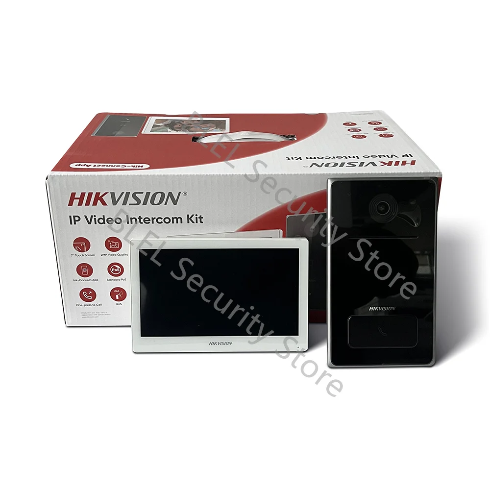 طقم الاتصال الداخلي عبر الفيديو HIKVISION DS-KIS608-P IP مع POE DS-KV6133-WME1 & DS-KH6350-WTE1 التحكم الأبيض Hik-Connect