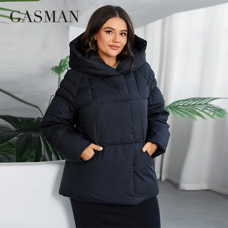 GASMAN 2024 Fashion Down Jacket Women Plus Size Short Casual Hooded Big Pocket Parkas Female multicolor Coat Outwear 88595