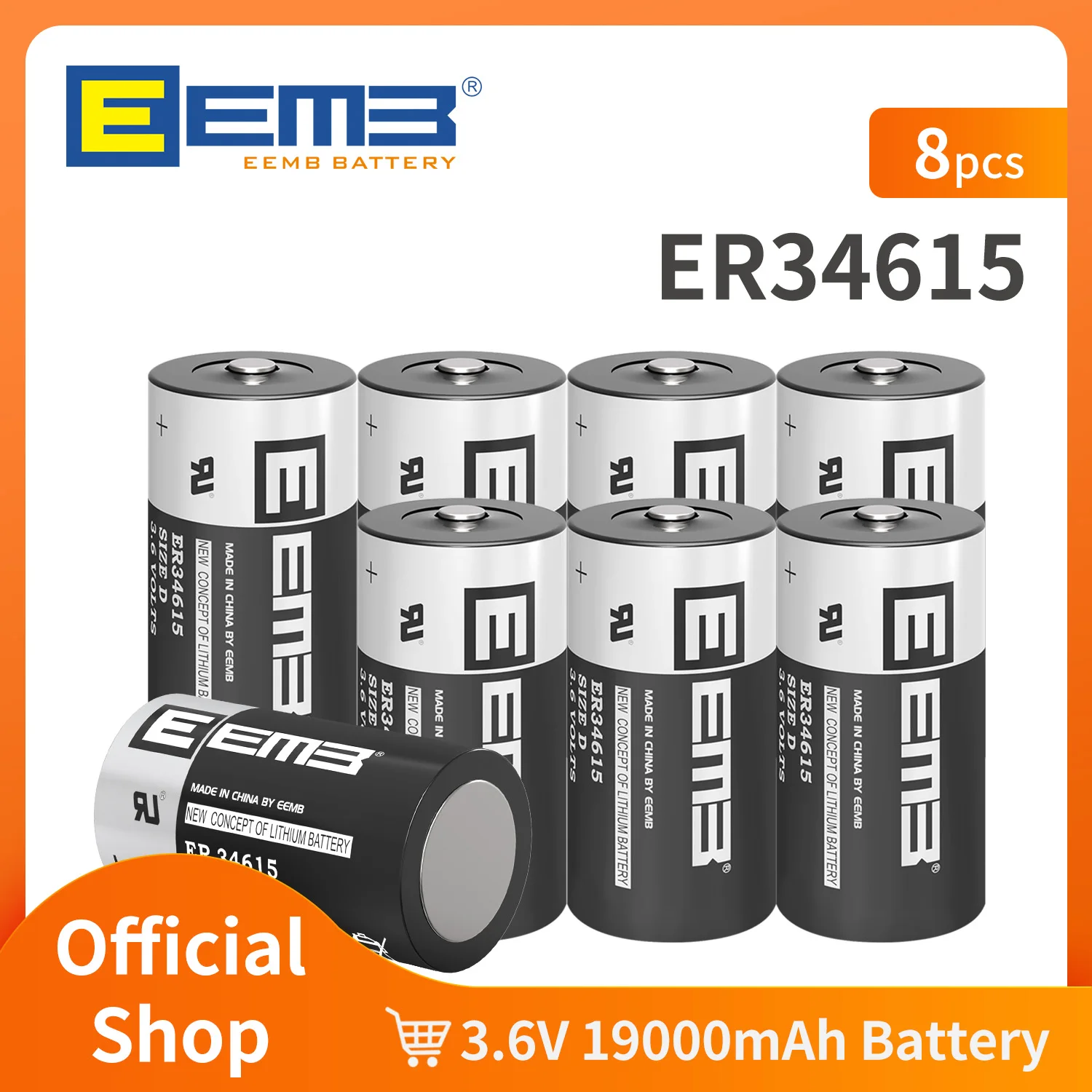 EEMB 8PCS 3.6V D Size Lithium Batteries ER34615 19000mAh Non-Rechargeable Battery for Electric/ Water Meter Home Monitor Alarm