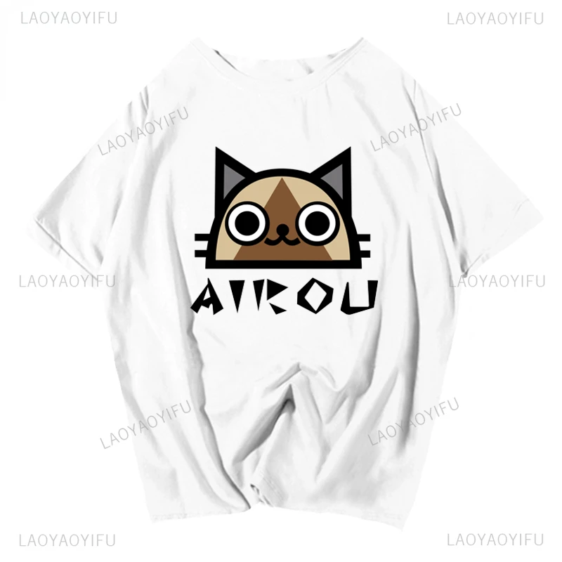 Japan Game Monster Hunter Kawaii Cartoon AIROU Cat T-shirt  Women Casual Fashion Men Graphic T Shirts Cotton Unisex Clothes