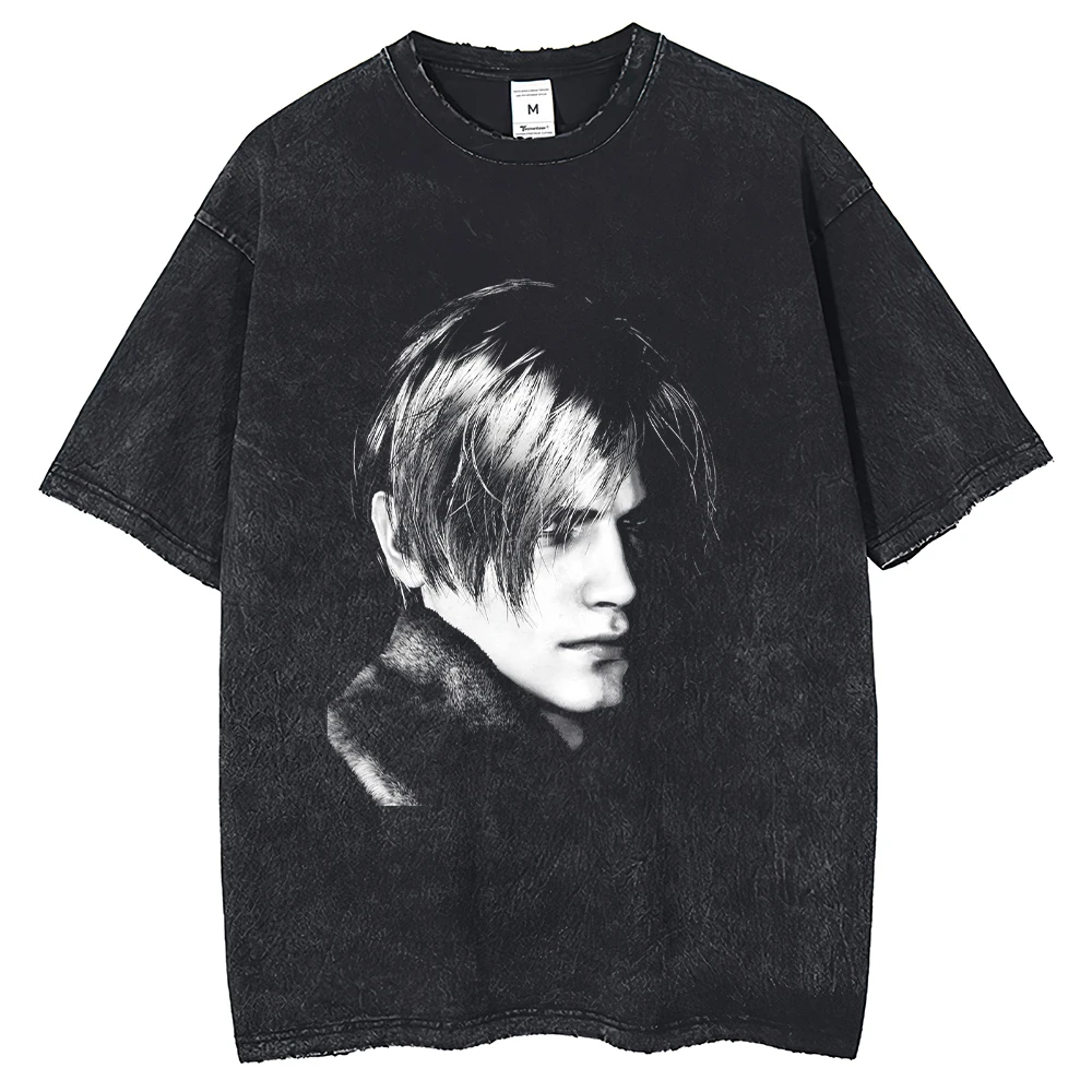 Danqi Yoyo Resident Evil Graphic T Shirt Vintage Washed Oversized T-shirt Pure Cotton Short Sleeve Tee Shirt for Men Clothing