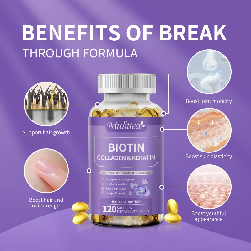 Mulittea Biotin Collagen Capsules - Hair Growth Support - Skin and Nail Complex Repair Skin Hydrolyzed Skin Texture