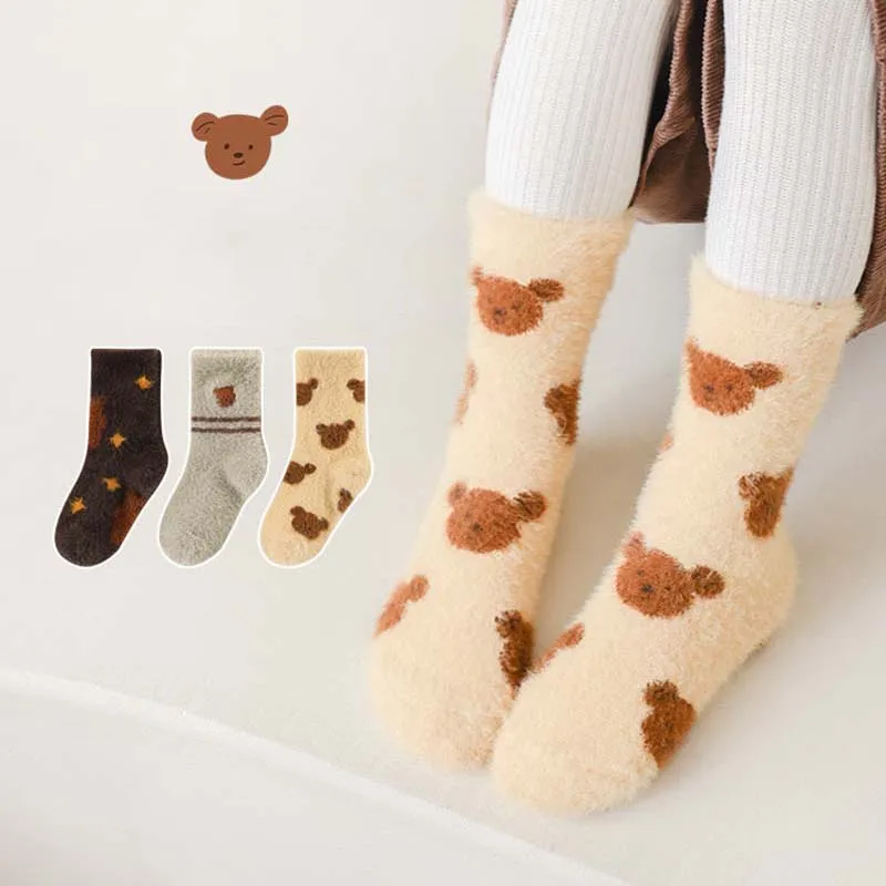 2024 Winter Kids Socks Cute Cartoon Boys Girls Babies Mid-Tube Sock Plus Velvet Warm Infant Boneless Sock Newborn Baby Items Set