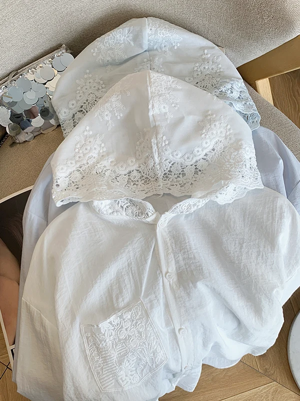 sun-protection-hollow-out-hook-flower-hooded-women's-shirt-summer-thin-cardigan-uv-protection-cotton-blend-fabric-long-sleeve