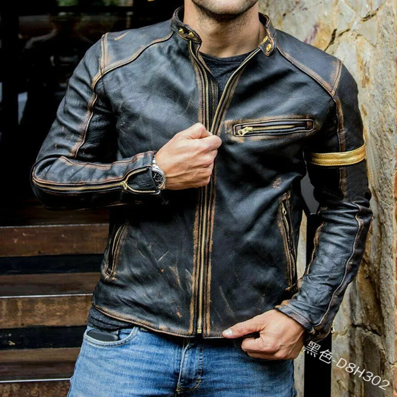 New Fashion Trend High-end Handsome Men's Leather Coat Male Teenagers Stand Collar Punk Male Motorcycle Leather 2023jacket