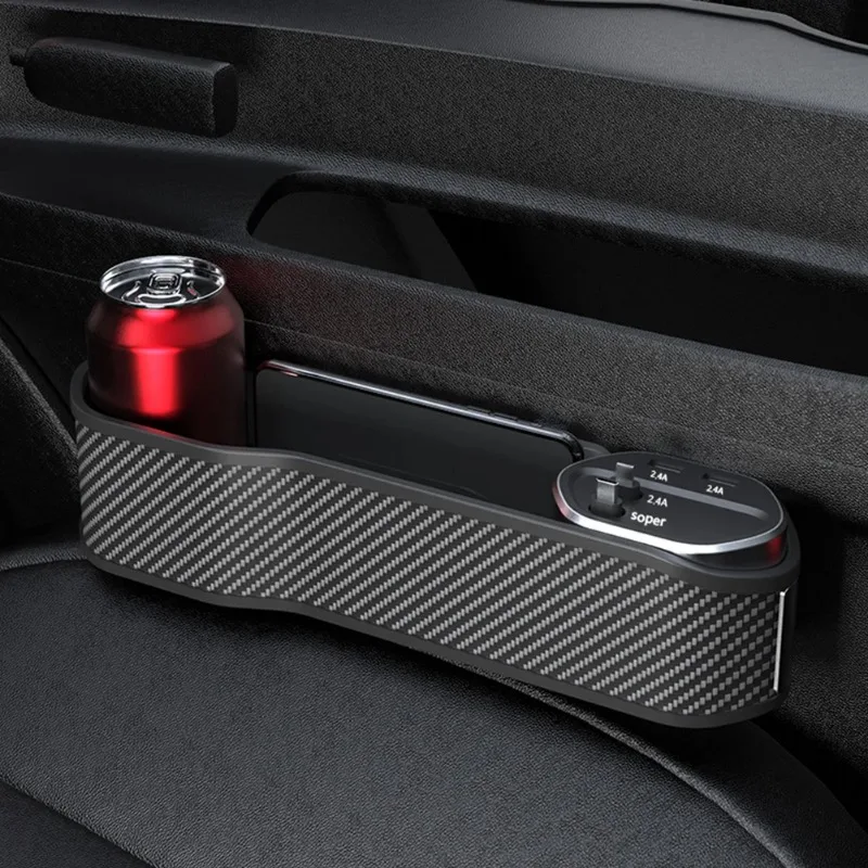 

Front Seat Console Side Pocket USB Type-C Car Seat Gap Holder DC 12-24V Side Storage Case Gap Filler Organizer Universal