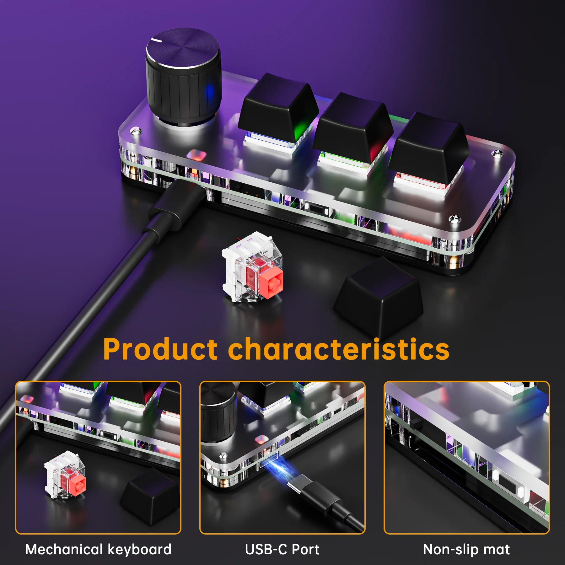 مقبض لوحة مفاتيح بلوتوث قابل للتخصيص مكون من 3 مفاتيح، اختصارات لصق، لوحة مفاتيح صغيرة للألعاب #6