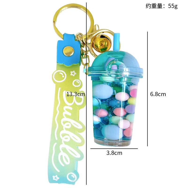 Luminous Oil Tea Cup Keychain Automobile Hanging Ornament Floating Quicksand Couple Bags Key Chain