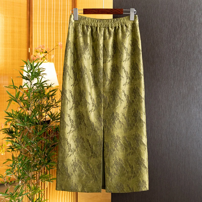 New Chinese-Style Rayon Jacquard Commuter Fashion Skirt for Women, 2026 Autumn New Product, National Style, Stylish, Slimming Mid-Length Skirt