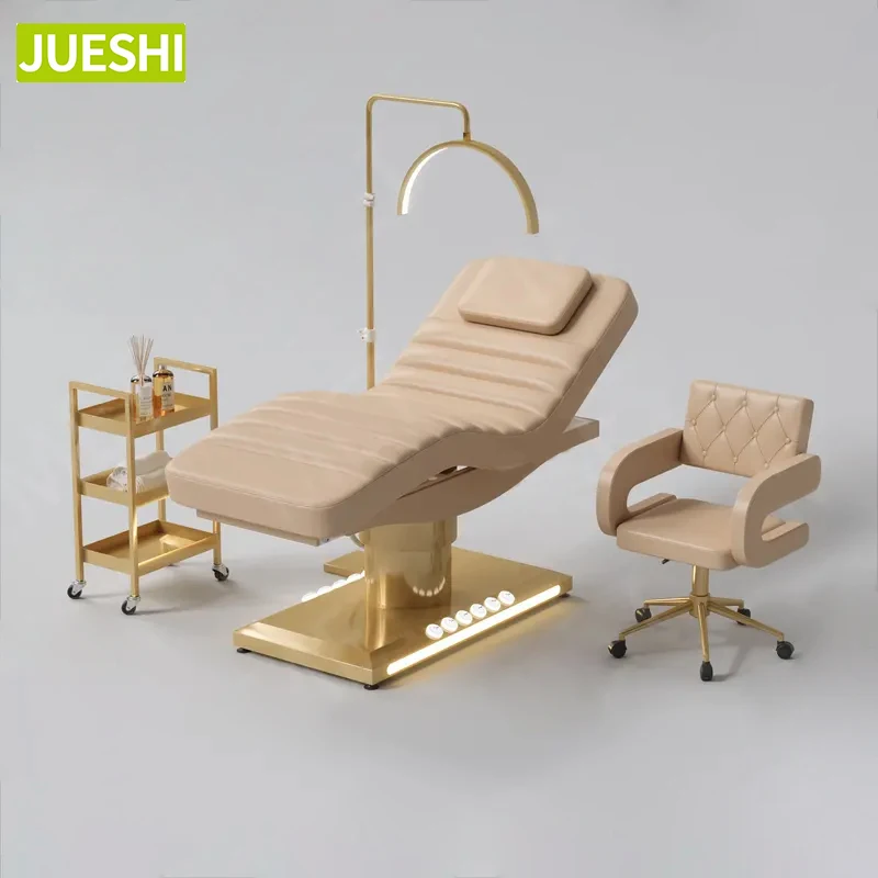 Beauty Salon Esthetician Furniture Gold Base Curve Facial Bed Electric Cosmetic Eyelash Bed Luxury Spa Massage Table Lash Bed