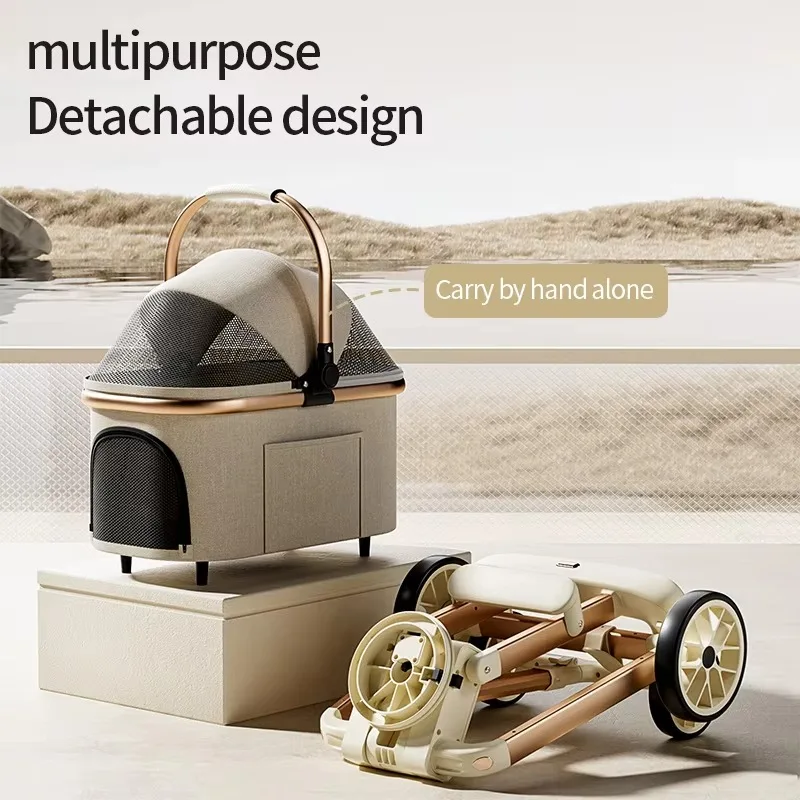 Small Pet Cat Stroller & Dog Carrier for Outings Detachable Foldable Multifunctional Factory Direct Sales