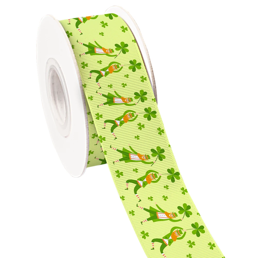 St. Patrick \'s Day Green Designs Printed Grosgrain Satin Ribbon for Gift Wrapping Hair Bow Craft Accessory 50 Yards