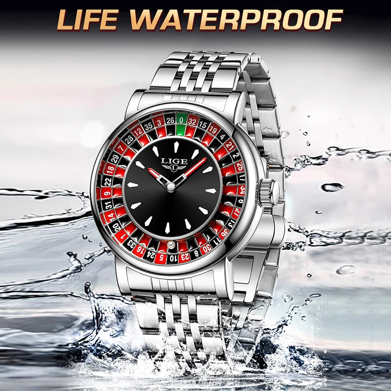 ساعة LIGE للرجال بتصميم إبداعي للعبة مقاومة للماء للرجال ساعات يد كوارتز مضيئة من الفولاذ المقاوم للصدأ للرجال Reloj Hombre