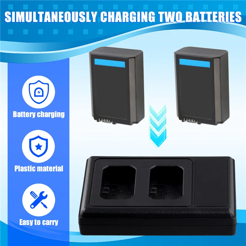 شاحن بطارية مزدوج LCD كامل USB لكاميرا سوني NP-FW50/BN1/BX1/FM50/FZ100/بطارية مع كابل منفذ من النوع C