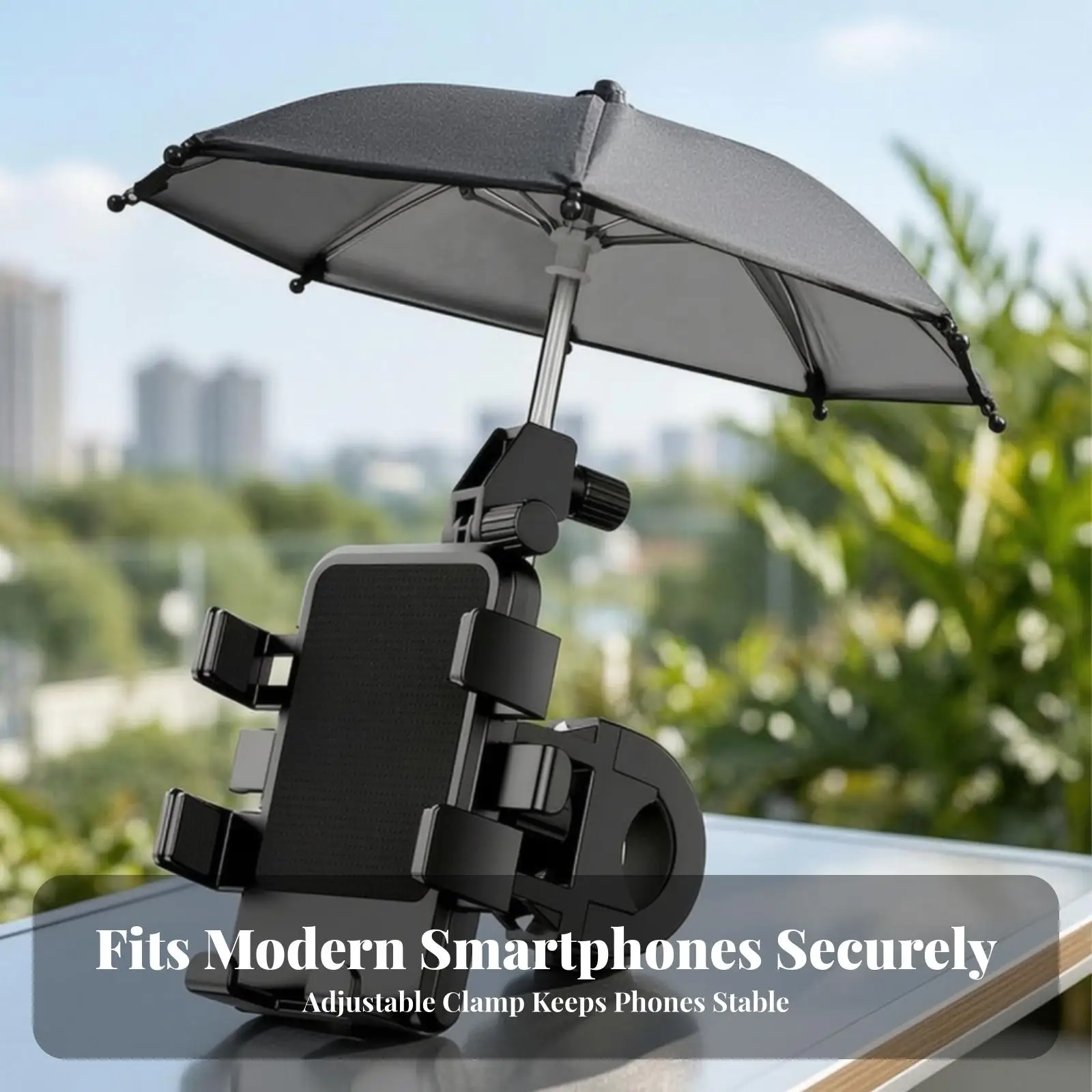 Bicycle Mobile Phone Holder with Rain Shield Umbrella for Bike Handlebar 360 Rotation Aluminum Frame Mount for E Bike
