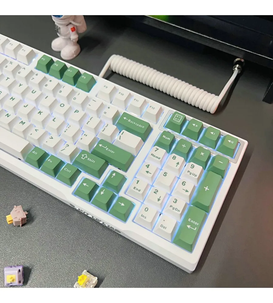 Cheese green two-color keycaps original height PBT material 126-key small full set suitable for mechanical keyboard