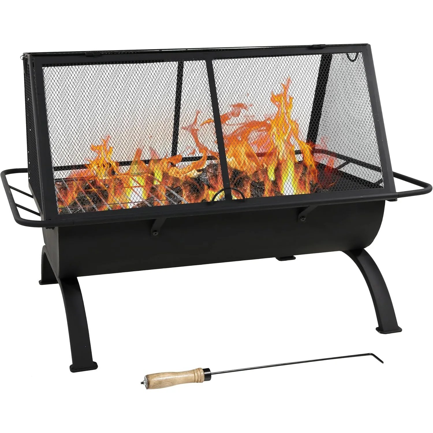 Rectangle Fire Pit with Grill, Heavy Duty Steel, 36