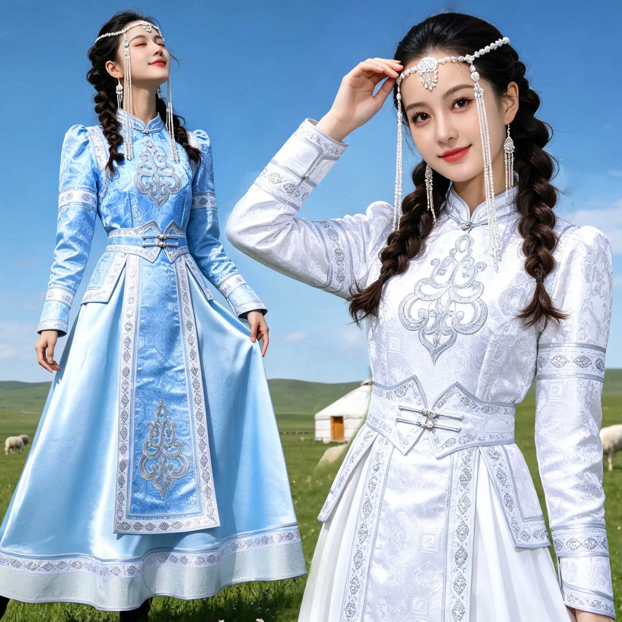 East Asia Mongolian Clothing Women Embroidery Dress Mongolia Elements Grassland Travel Attire Performance Dance Garment in054