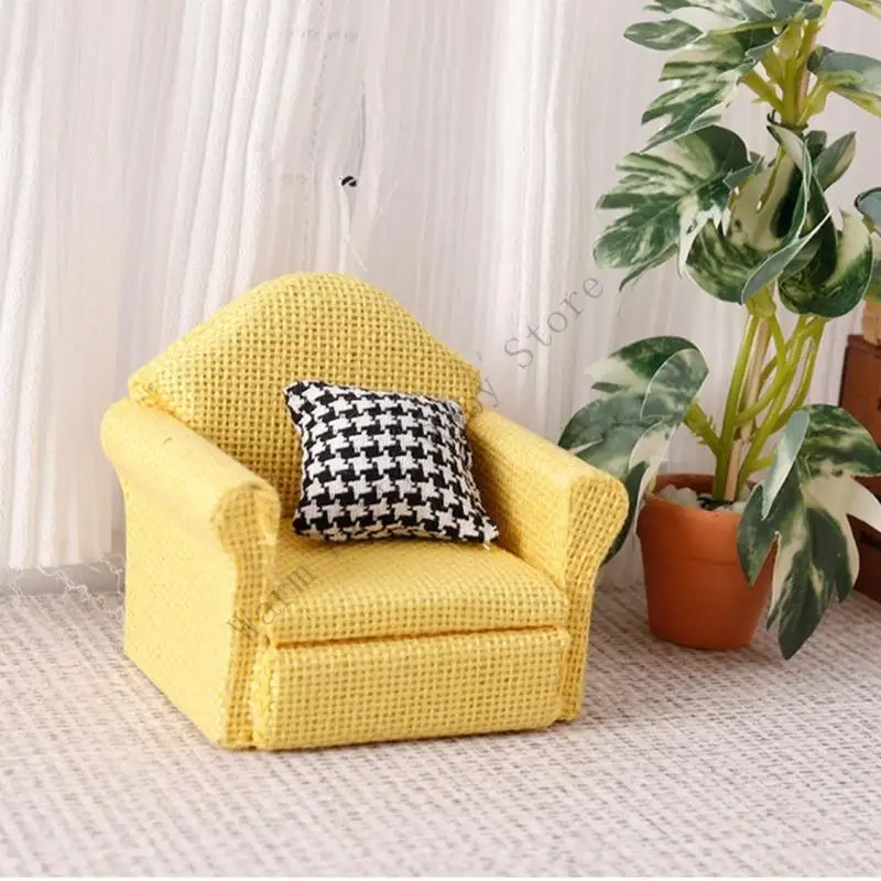 Dollhouse Couch with Pillow Models 1/12 Scale Dollhouse Miniature Sofa Arm Chair For Living Room Single Reading Chair Furniture view 6