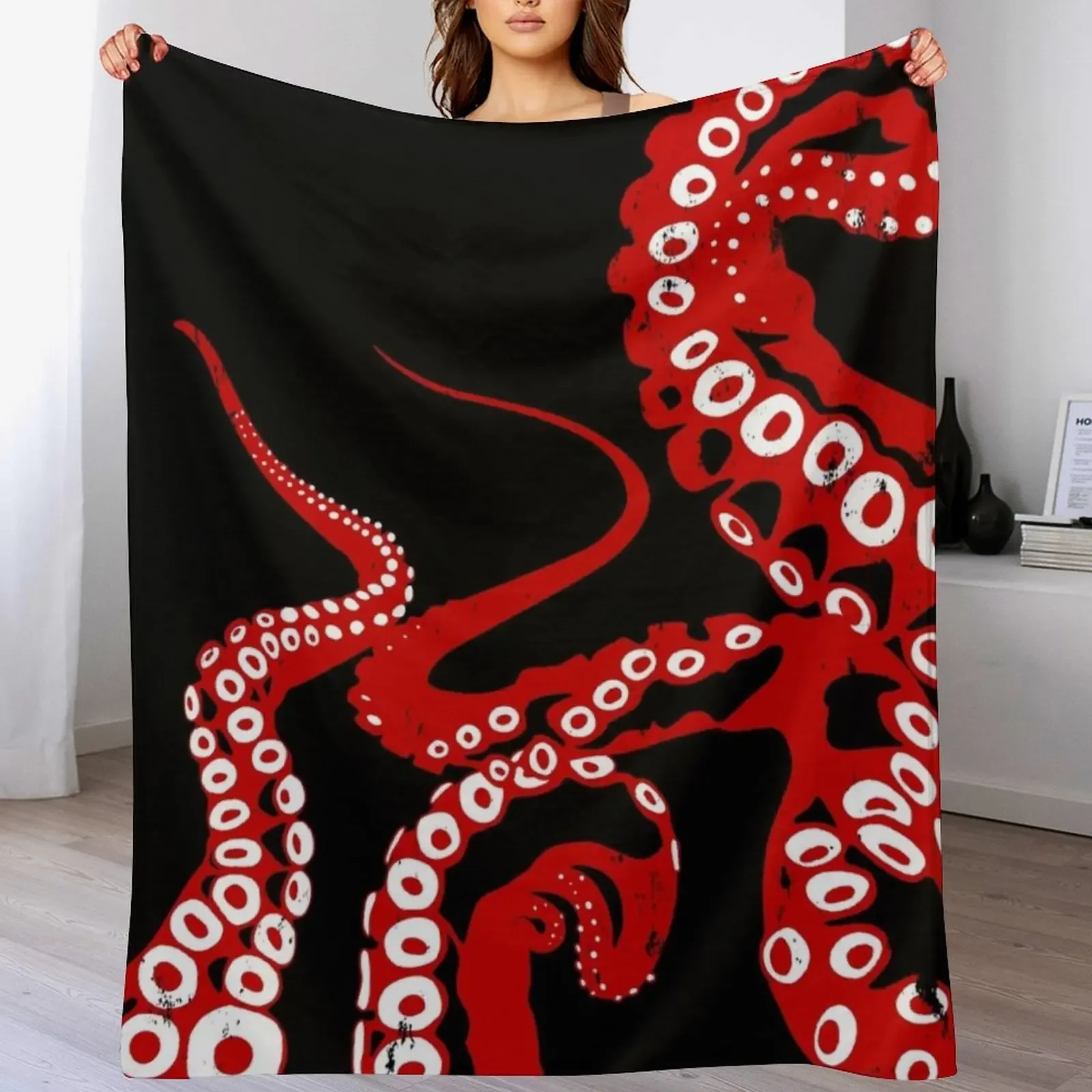 Red Kraken Cthulhu Octopus Tentacles From The Ocean Deep Throw Blanket Bed Nap Blankets