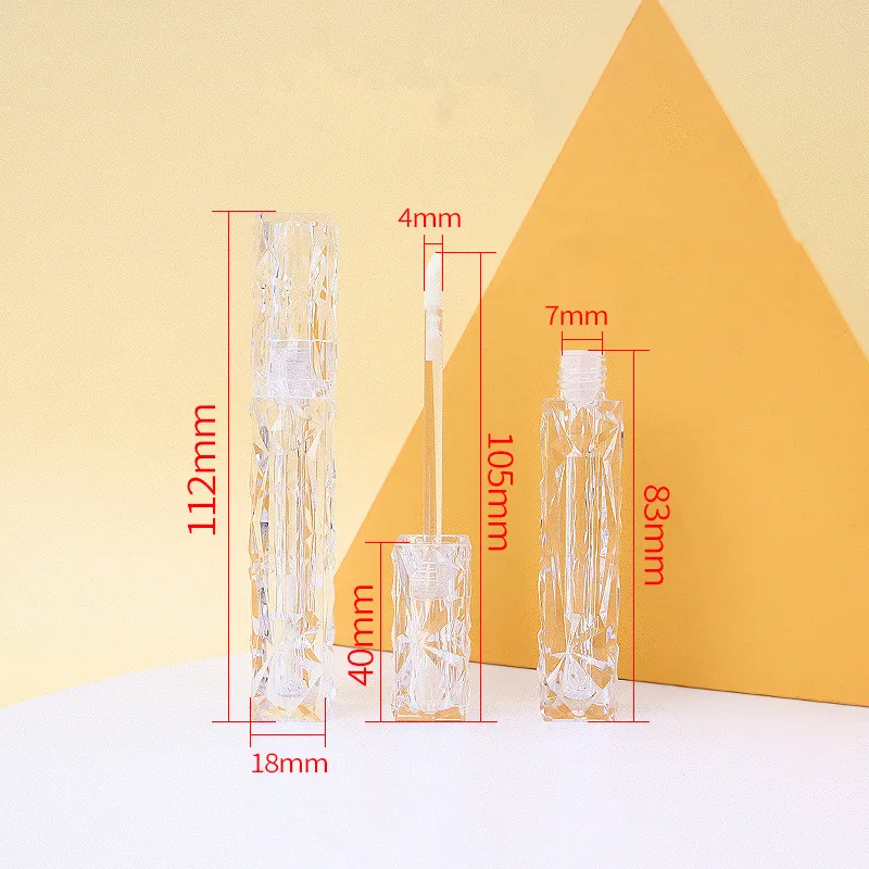 100pcs Square Transparent Lipgloss Tube Cosmetic Clear Lip Gloss Container with Wand DIY Makeup Concealer Packaging Bottle