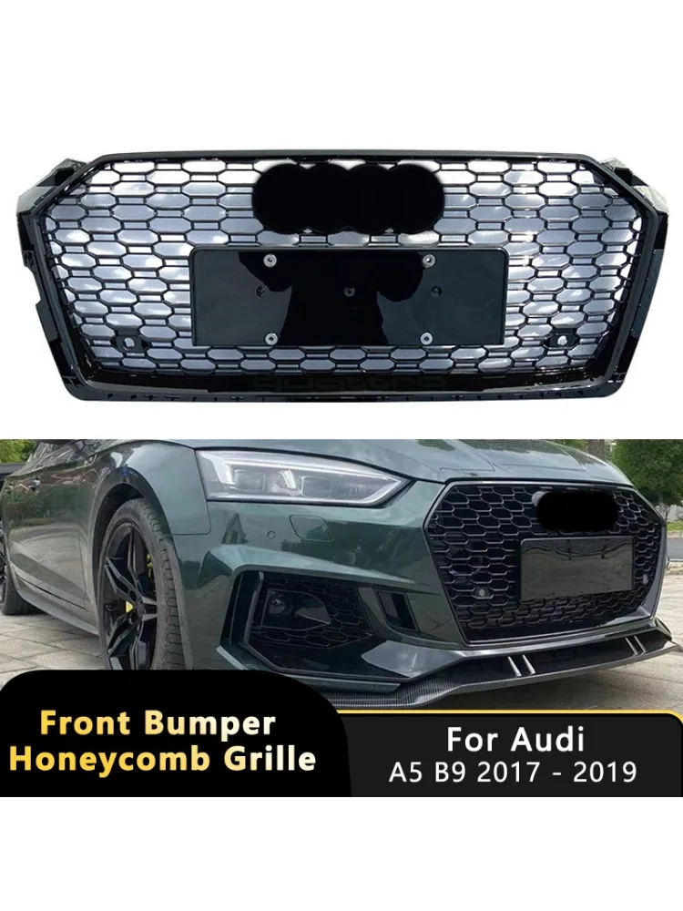Voorbumper Grille Voor Audi A5 B9 2017-2019 S5 RS5 Stijl Gloss Black Racing Bovenste Grill Quattro Honingraat mesh Auto Accessoires - afbeelding 2