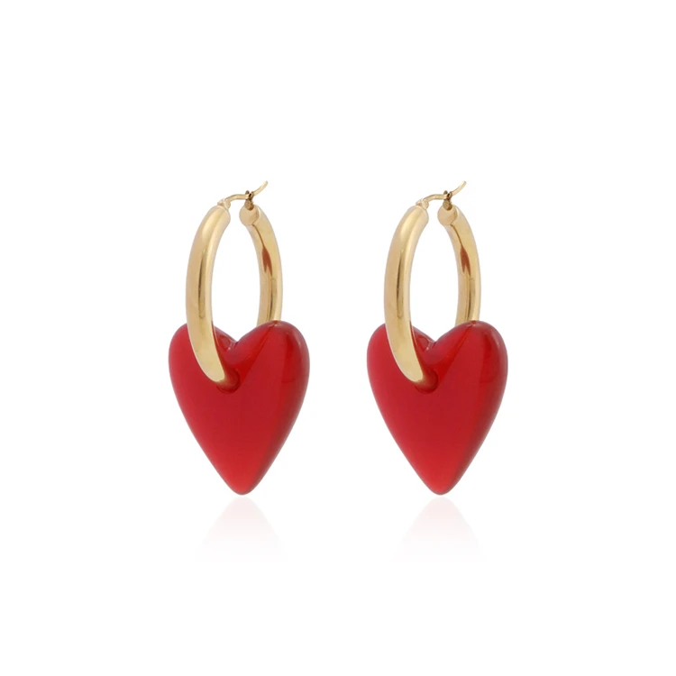 

Red big love circle niche design sense high-end peach heart earrings women