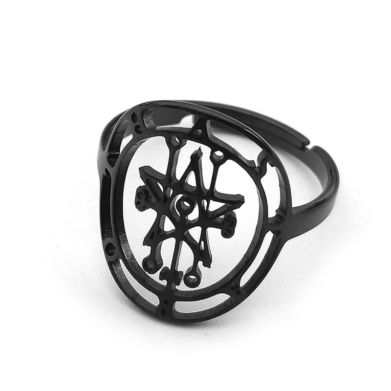 Astaroth Demon Zegel Sleutel Van Solomon Satan Ring Voor Vrouwen Mannen Rvs Black Color Holle Baphomet Verstelbare Ringen Sieraden