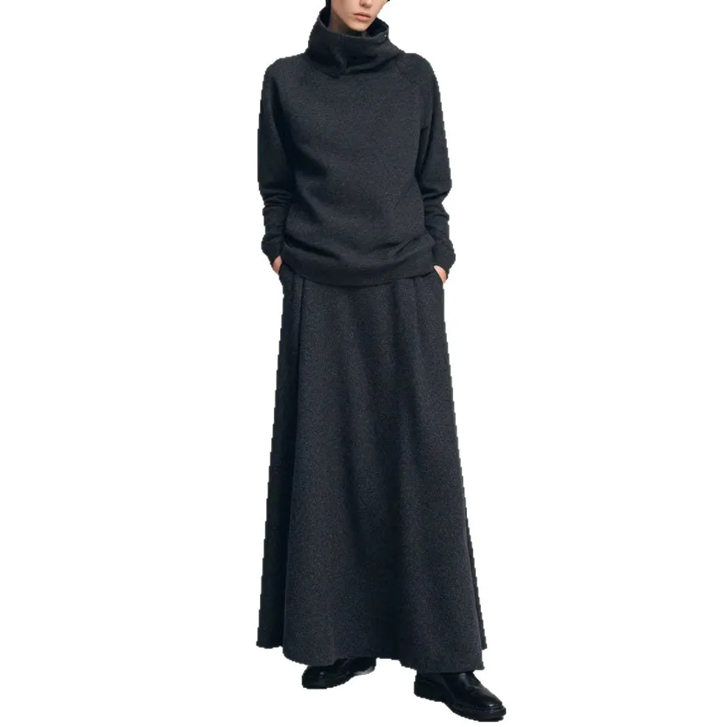 

European and American Women's Autumn/winter Minimalist Solid Color Turtleneck Sweatshirt + Long Skirt Two-piece Set