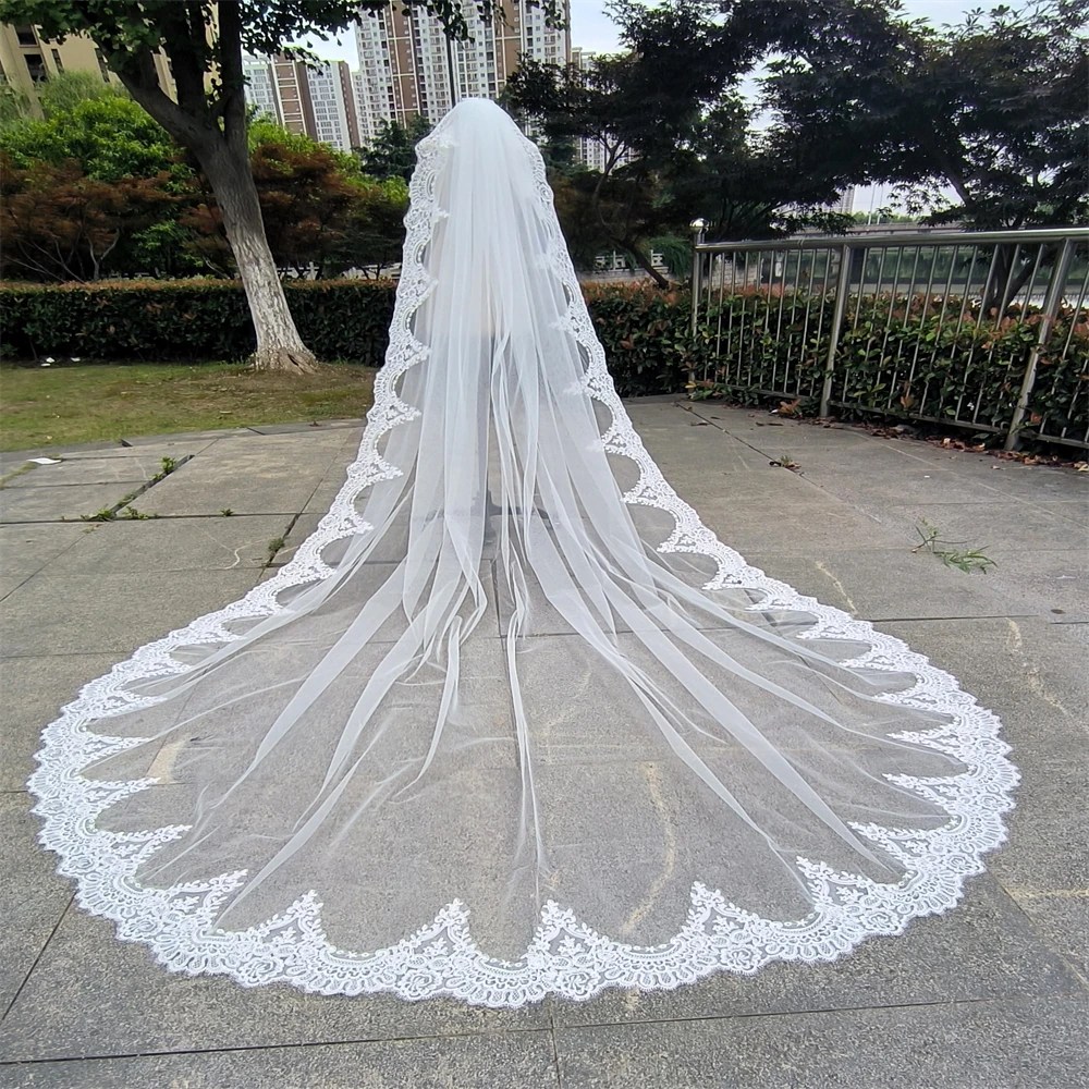 

Cathedral Long Wedding Veil with Comb One Tier 3M New White Ivory Bridal Veils 1 Layer Welon for Bride Wedding Accessories