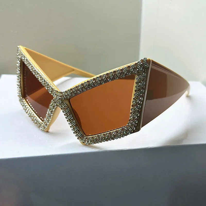 Diamant Quadrat Sonnenbrille Frauen Luxus Strass Großen Rahmen Sonnenbrille Weibliche Outdoor UV Schutz Kristall Damen Brillen – Detail 15