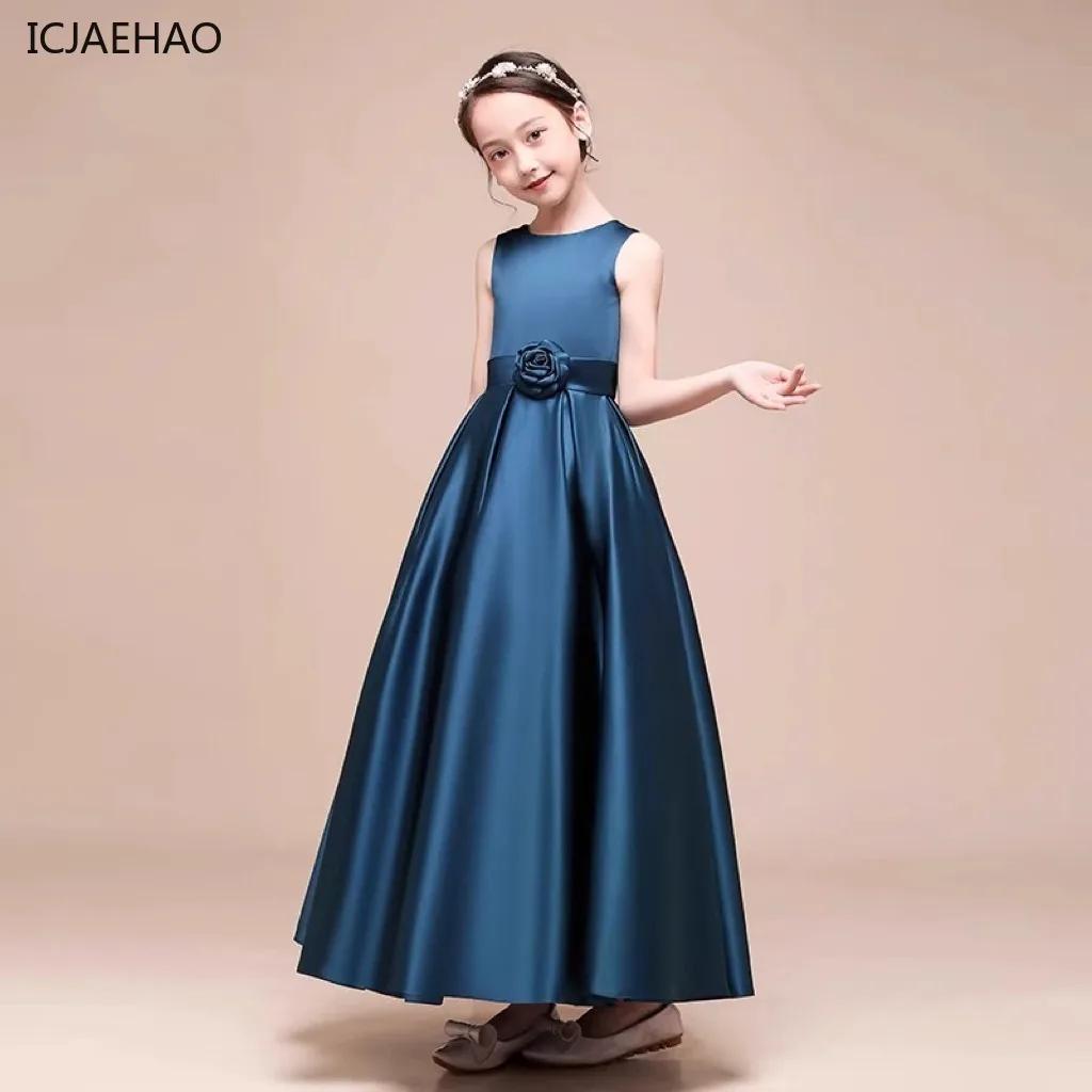 Girl Long Elegant Party Dress with Floral Decoration Puffy Skirt for Birthday Princess Flower Girl Catwalk Show Clothes Costumes