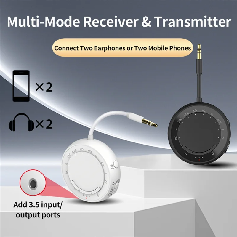 JABS-Bluetooth 5.4 передатчик-приемник для 2 наушников с низкой задержкой/HD AUX беспроводной аудио Bluetooth адаптер для самолета