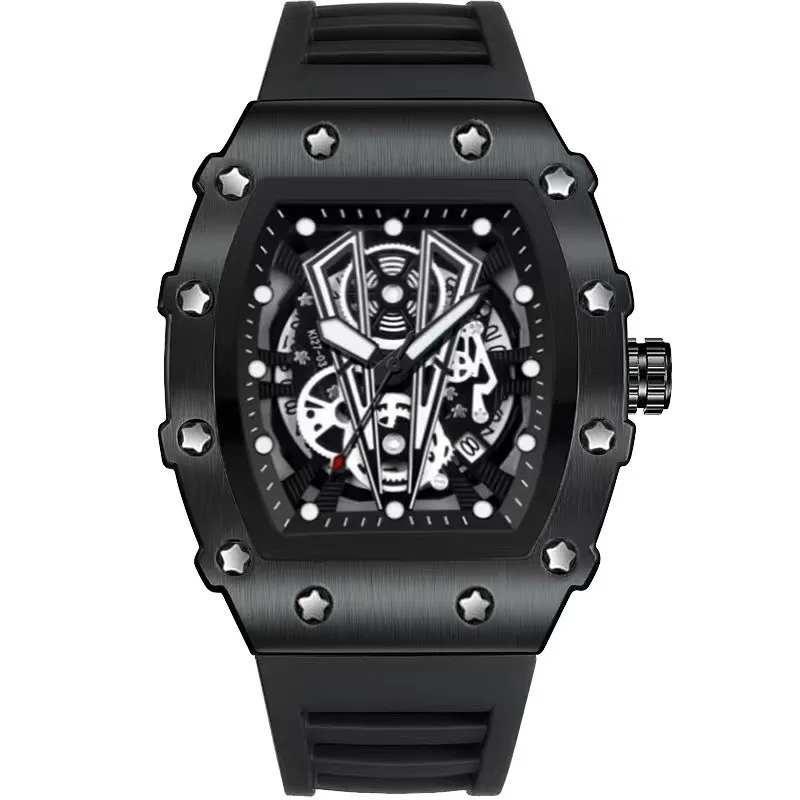 Reloj de pulsera de cuarzo de lujo para hombre, relojes para hombre, tendencia no mecánica, calendario automático, esfera hueca, resistente al agua