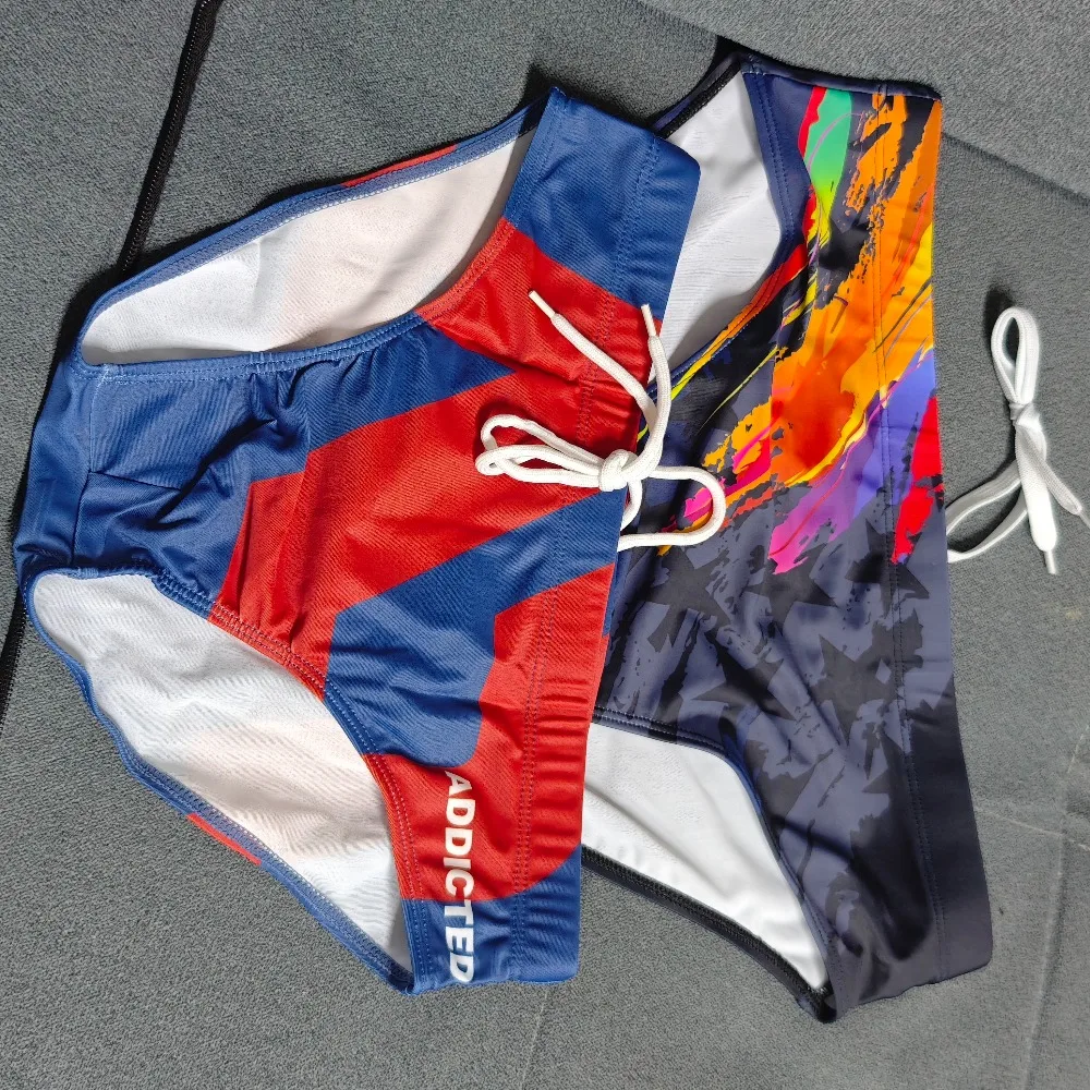 

Professional swimming trunks youth training men's swimming trunks fashion printed European and American briefs 10062
